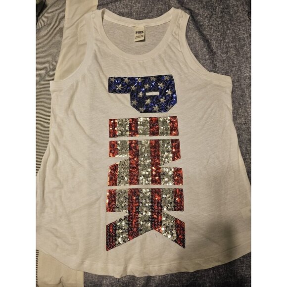Victoria Secret Pink  Sequin Tank Red White Blue Patriotic Sleeveless Size Large - Picture 4 of 11